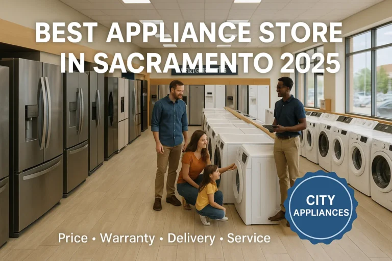 City Appliances store interior in Sacramento showing refrigerators, washers, dryers neatly displayed