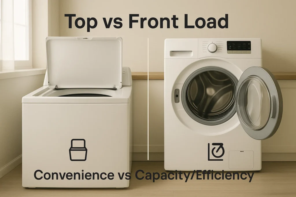 Side-by-side comparison of top-load versus front-load washers in a real home