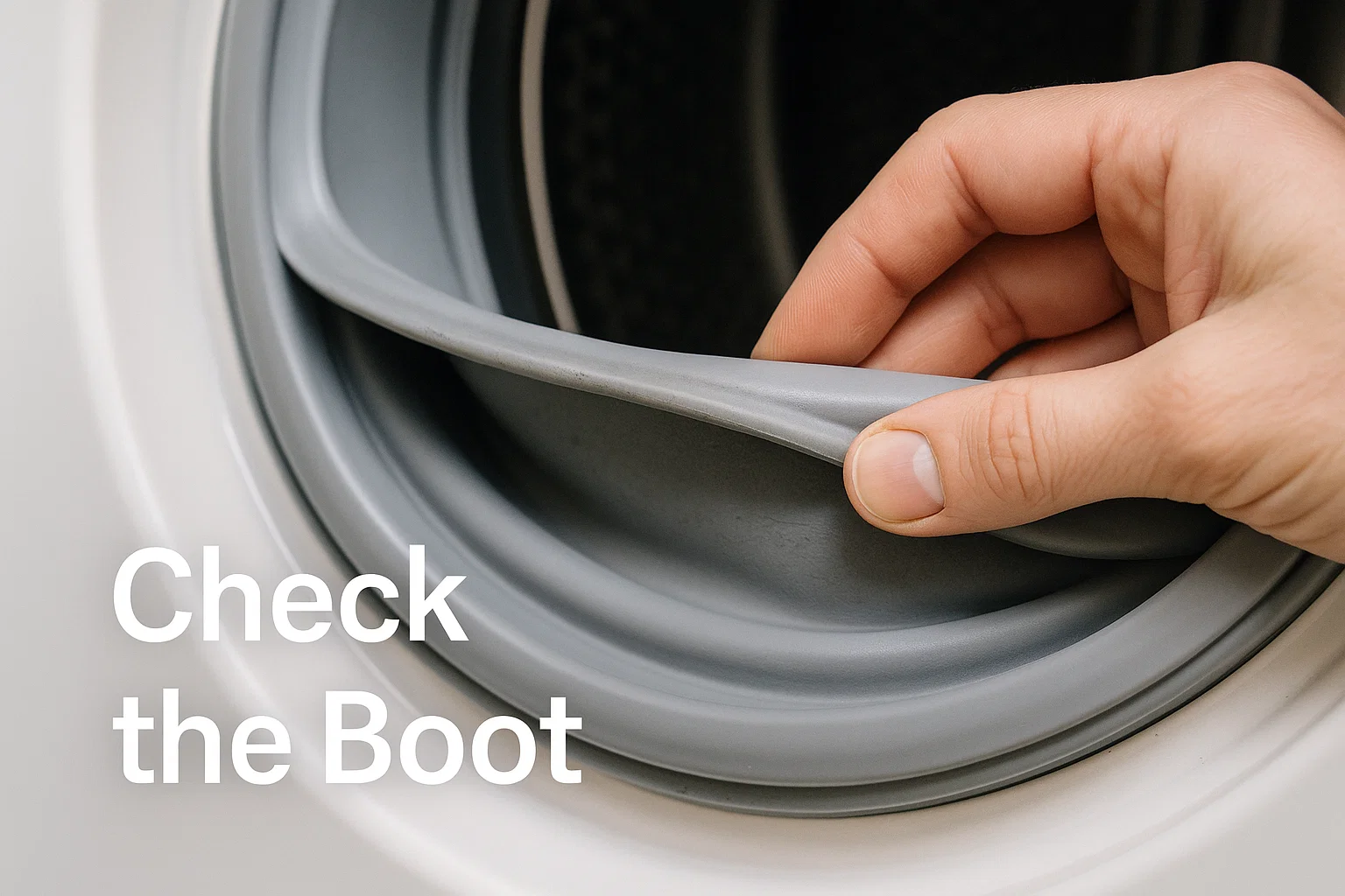 Inspecting front-load washer door boot for mold and tears
