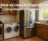 Modern kitchen with stainless steel refrigerator in Citrus Heights, symbolizing new vs used appliance choice.